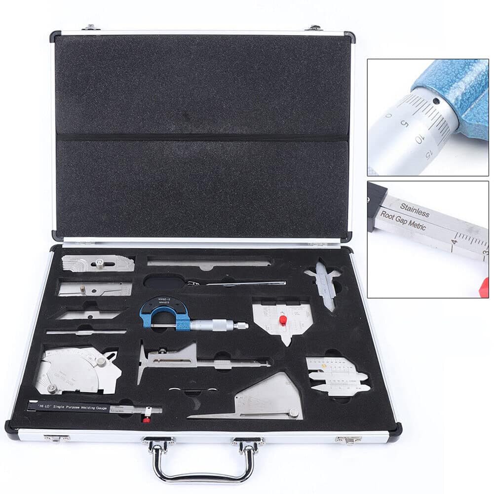 13 Piezas Soldadura Galga Kit De Herramientas, Acero Inoxidable Soldadura Medir Juego De Galgas, Soldadura Inspección Medidor Caja De Reglas Juego De Pruebas Con Espejo De Inspección