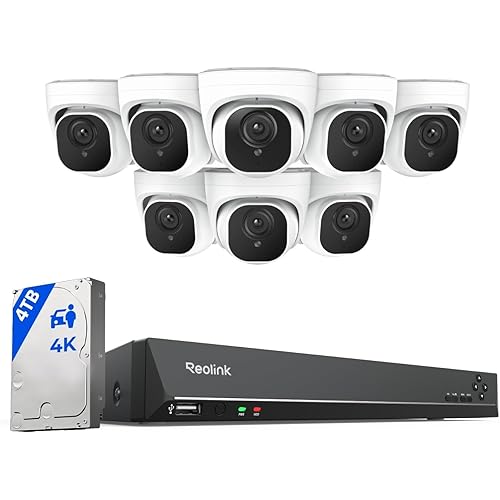 REOLINK 4K PoE Security Camera System Wired, 8pcs 8MP PoE Cameras, Smart Person/Vehicle Detection, 16CH NVR with 4TB HDD, H.265, 24/7 Recording, High Bitrate & Clear Stream, RLK16-800D8