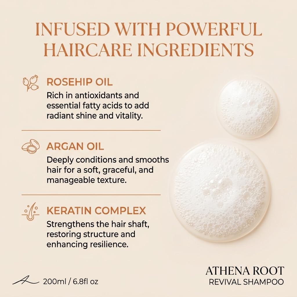 Athena Root Revival Shampoo, Hair Growth Shampoo for Thinning Hair,Reduces Breakage, 6.8 Fl.Oz / 200ml (1 Bottle, 6.8 Fl.Oz/Bottle)