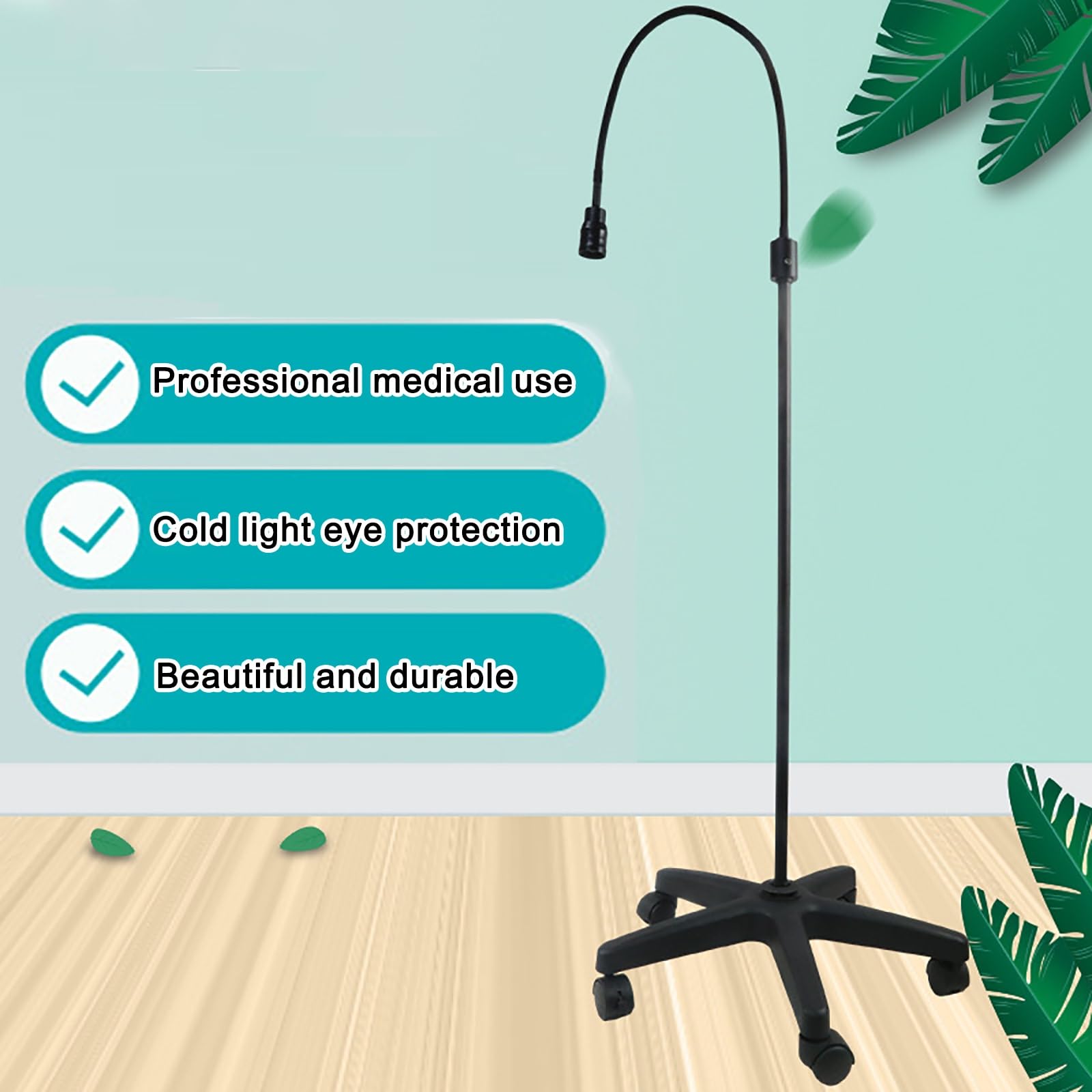 Lampada Per Esame Medico Mobile Da Pavimento Flessibile A Collo D'Oca Con Base Ponderata Per Ginecologia Odontoiatria Lampada Senza Ombre