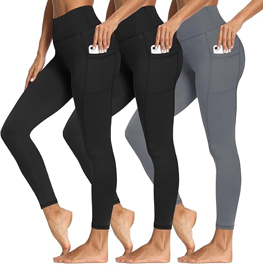 3 Packs Leggings with Pockets for Women, Soft High Waisted Tummy Control Workout Yoga Pants