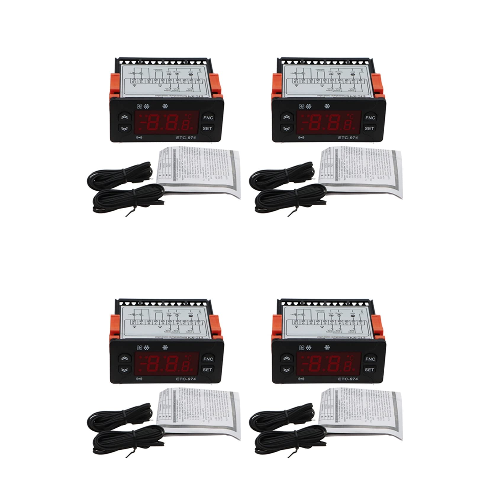 Jnchdghwa 4X ETC-974 Digital Temperature Controller Microcomputer Thermostats Thermostat Refrigeration Alarm 220V Sensor