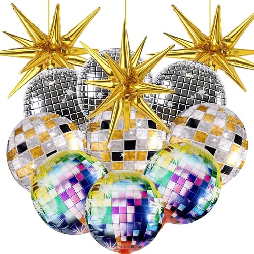 12 unidades balão bola de discoteca, balões de aniversário, balões 4D de 22 polegadas, decoração para festas dos anos 80 e 90, balões para festa temática de discoteca, aniversários, decoração de festa
