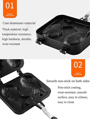 Miniatura 4 de Taiyaki - Máquina para hacer gofres de pescado, Taiyaki japonés, Molde Taiyaki antiadherente, Molde para gofres de doble cara, Cortador de galletas