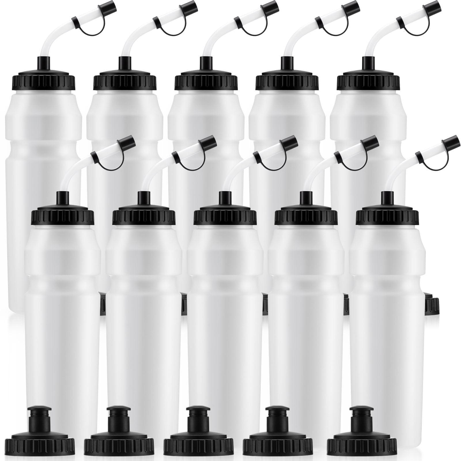 Nuenen 10 Pcs 1 Liter Sports Water Bottle with 2 Lids (Straw and Squeeze),34 oz Squirt Water Bottle with Pull Top Cap for Adults Hockey, football,