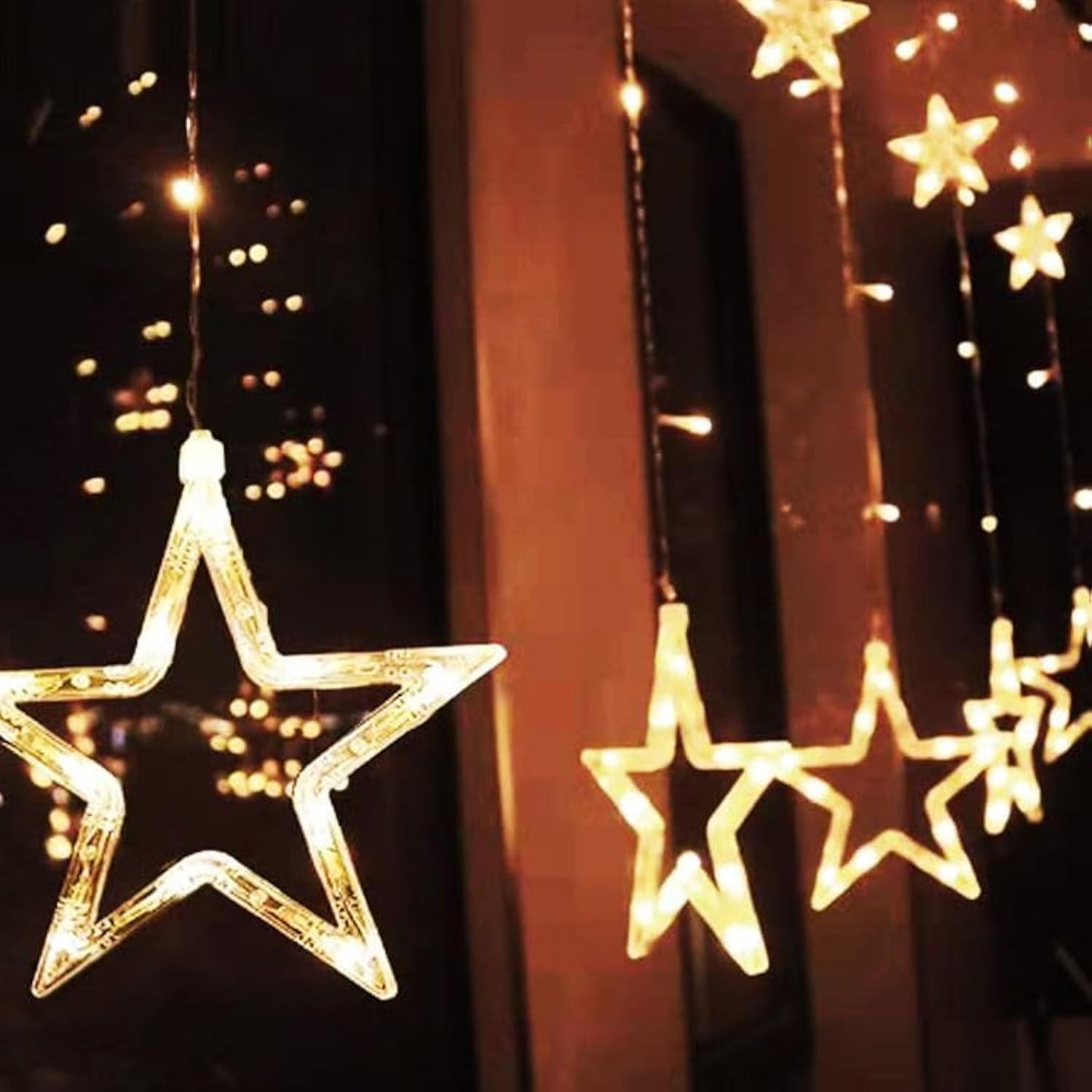 ECVV Warm White LED Star Lights, Curtain String Lights for Bedroom, Waterproof 8 Lighting Modes, Fairy Lights for Home Decorations | Star |