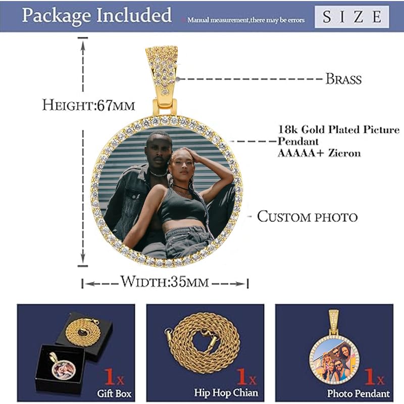 Hiyong Personalized Picture Necklace for Men Women 18K Gold Plated Custom Photo Pendant with Memory Medallion Choose Tennis Cuban or Rope Chain - Necklace for Hip Hop Jewelry Lovers4