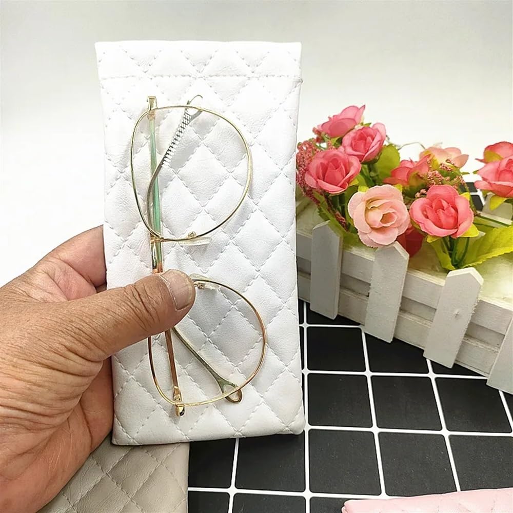 2/4/6 bolsas de piel sintética para gafas de sol, funda para gafas de sol, bolsillo con cordón, bolsa para teléfono móvil, funda de almacenamiento impermeable para gafas (blanco, 6 piezas),