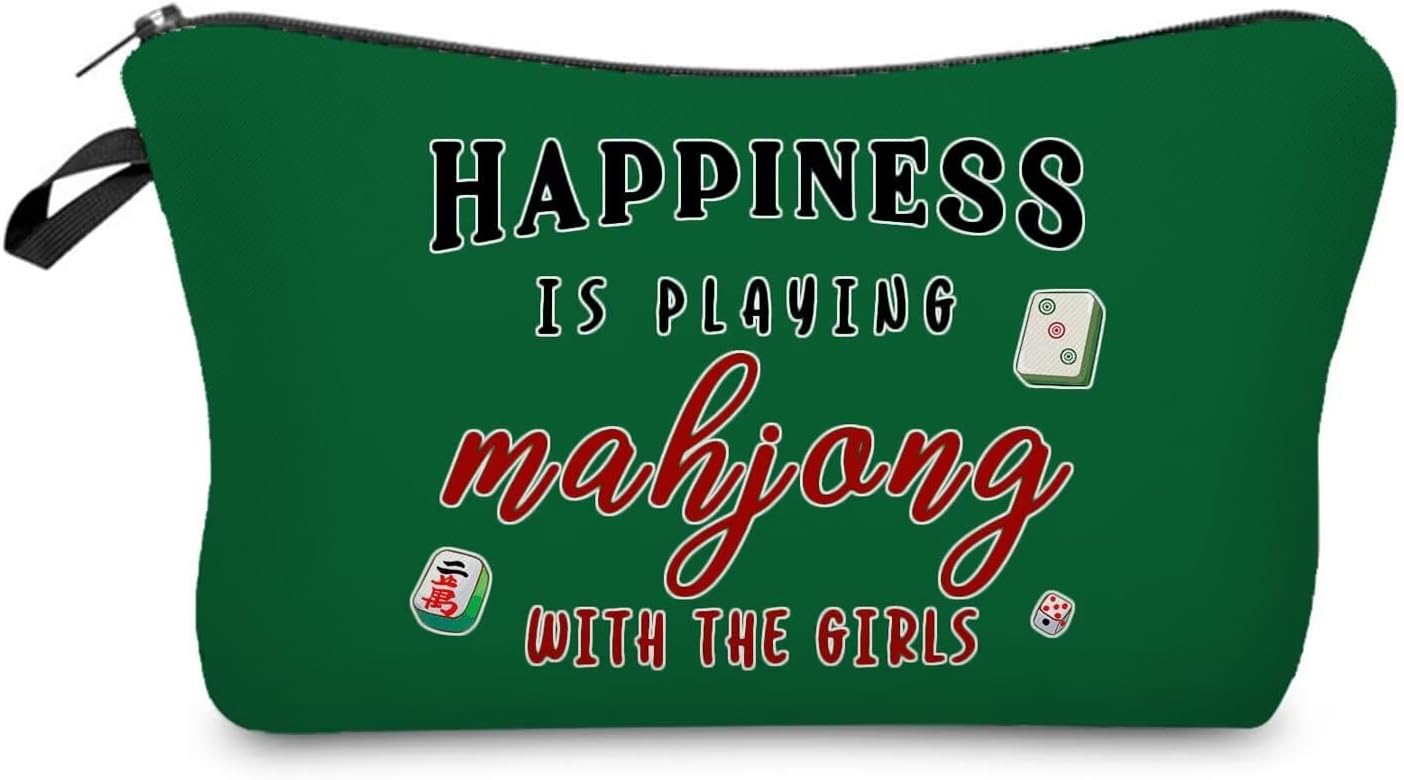 Livel lhood Mahjong Pattern Makeup Bag Chinese Mahjong Small Organizer Zipper Pouch Happiness Is Playing Mahjong Cosmetic Bag Birthday Present for Mahjong Lovers Women Friends
