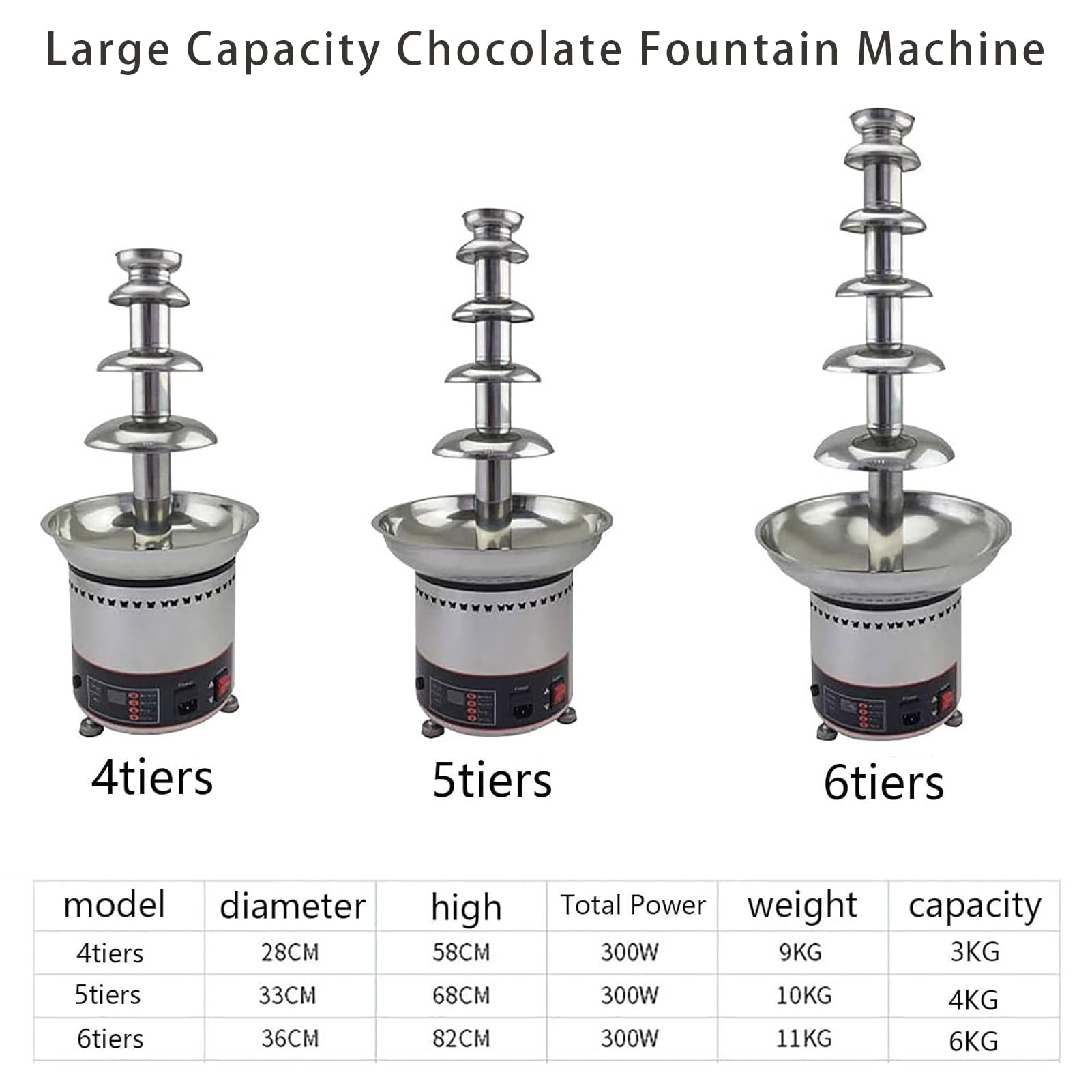 Torre De Fondue De Chocolate Caliente Comercial 4/5/6 Niveles En Acero Inoxidable, Fuente De Chocolate Profesional, para Derretir Y Calentar Nachos, Queso, Licores En Fiestas Y Bodas