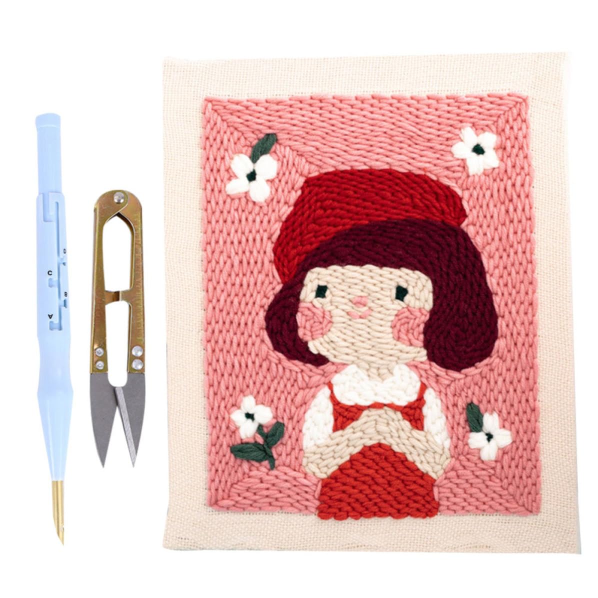 MAGICLULU Kit Ricamo Punch per Principianti Materiali Rosa in Legno e Cotone, Set Accessori per Cucito Creativo Diy, e Bambine Appassionate di Artigianato