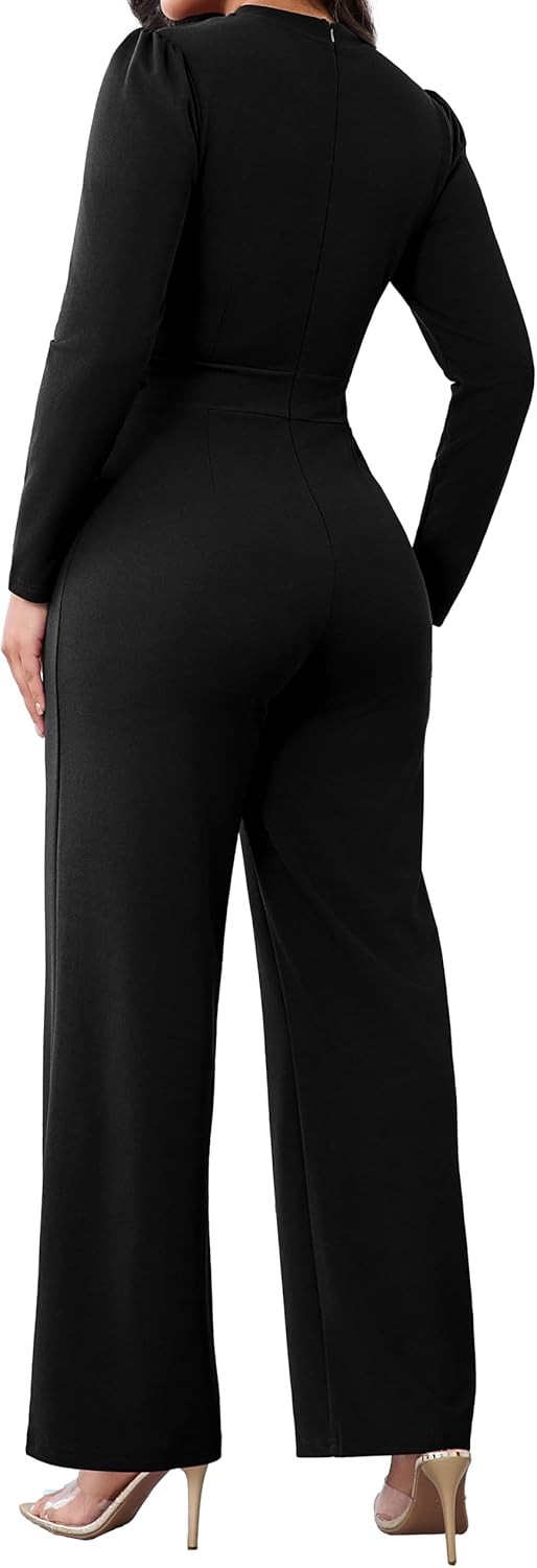 SeNight Women Sparkly Jumpsuits Sexy Long Sleeve Elegant Mock Neck Shiny Straight Long Pants Rompers Club Night Outfits - Image 4