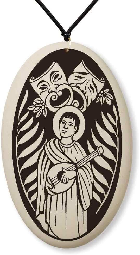 Touchstone PotterySaint Genesius of Rome Porcelain Medal on Braided Cord | Patron of Actors, Comedians, Clowns, converts, Dancers, and Musicians