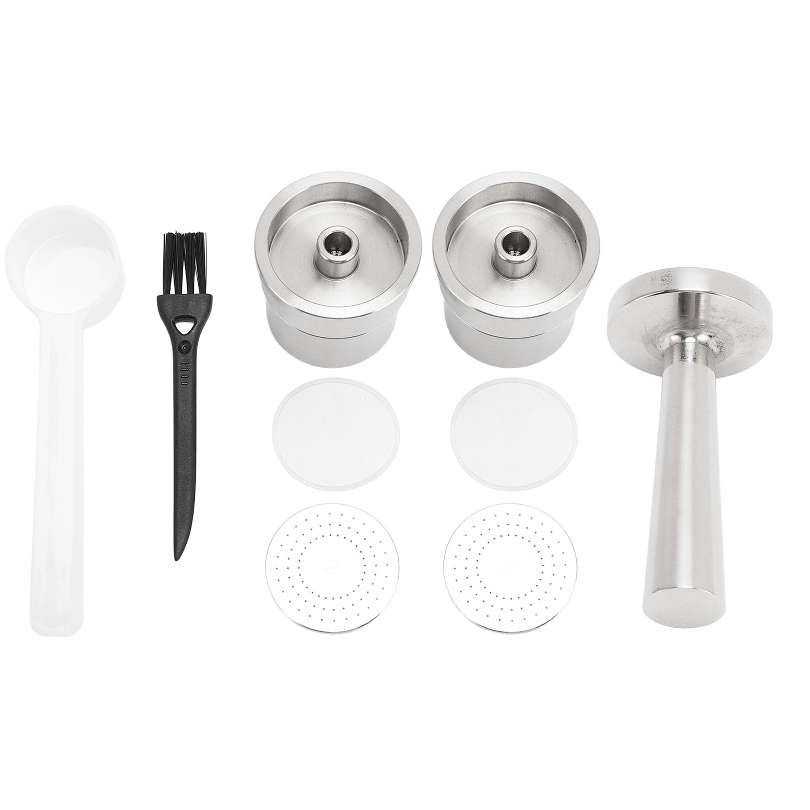 Hidyliu Cápsula de Café Recargable Cápsulas de Filtro de Acero Inoxidable para Cafeteras Caseras 2 Unidades (2 tazas + cuchara para brocha + martillo para)