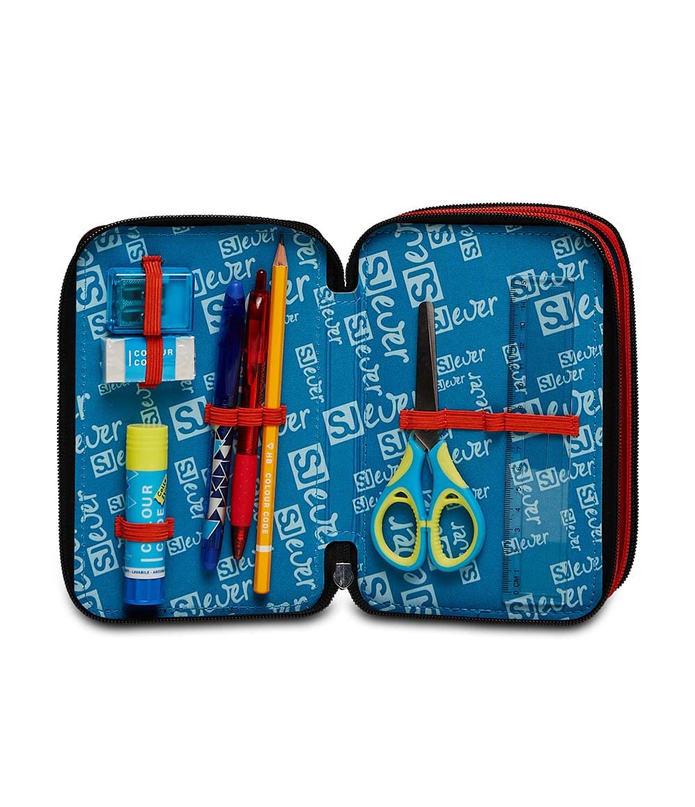 SJ Gang Trousse Scolaire 3 Fermetures éclair – Drift Boy, Bleu – Trousse à 3 Compartiments pour Enfant, Porte-Stylo Scolaire avec Stylets, Crayons et Couleurs, Accessoires Scolaires, Accessoires