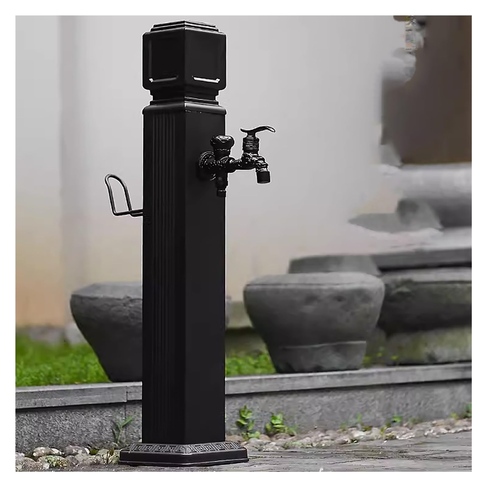 BHGFYXBS Outdoor Vertical Garden Water Column Faucet - Stainless Steel Patio Fountain & Irrigation Post With Brass Tap, Floor-Mounted Hose Stand,Black2-H-74cm