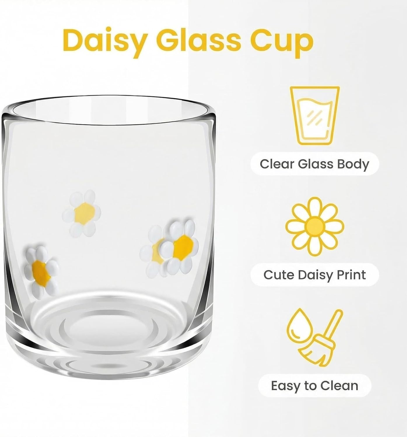 Cherry Icon Juice Glasses, Aesthetic Glass Juice Cups 14 oz Cocktail Glasses Drinking Glass Old Fashioned Iconic Glasses for Women Sister Friend Party (1, Sunflower)