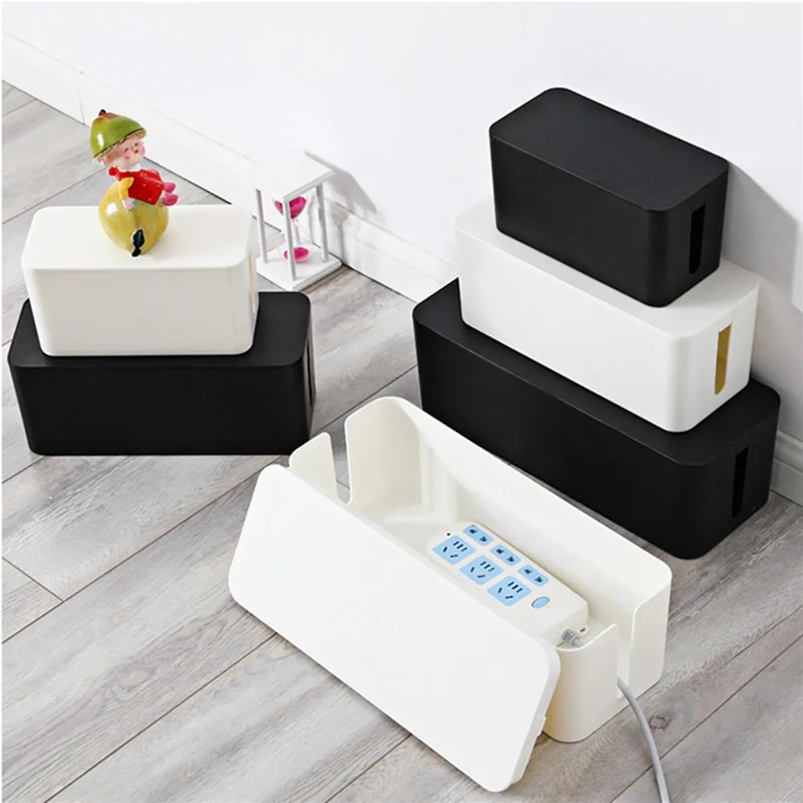Caja Organizadora de Cables Caja de almacenamiento cables Cajas eléctricos conexiones organizadora Organizador artículos for el hogar(Black,23.5x11.5x12.3cm)