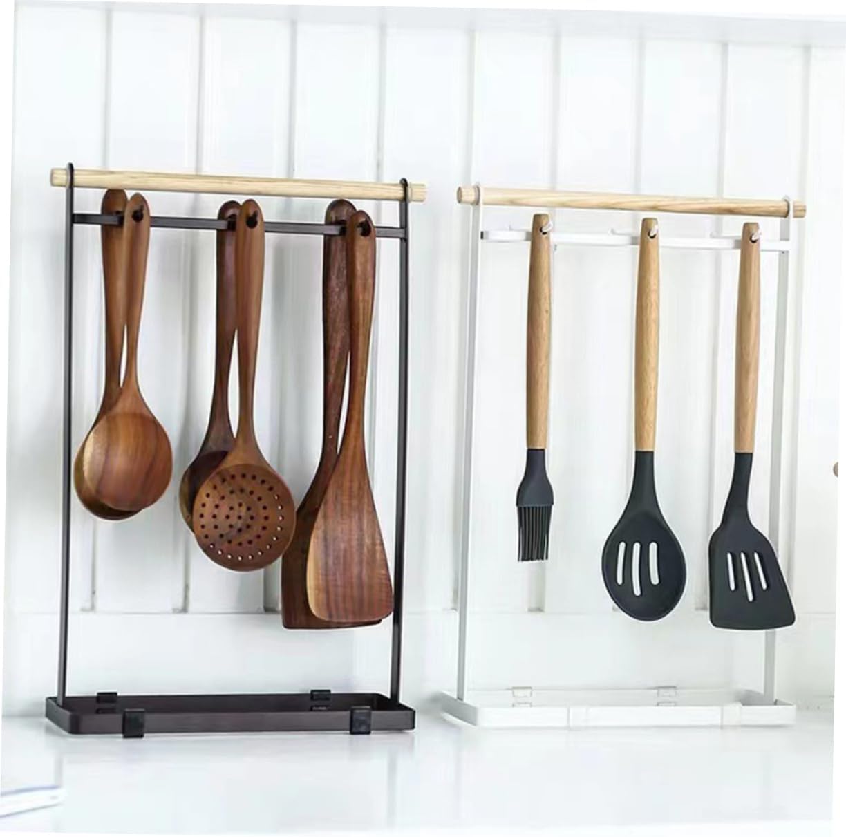 ULTECHNOVO Iron Spoon Rack Kitchen Utensils Storage Stand Versatile Hanger for Spatula and Cooking Tools 5cm Over Door Hooks Suitable for Home and Camping Use