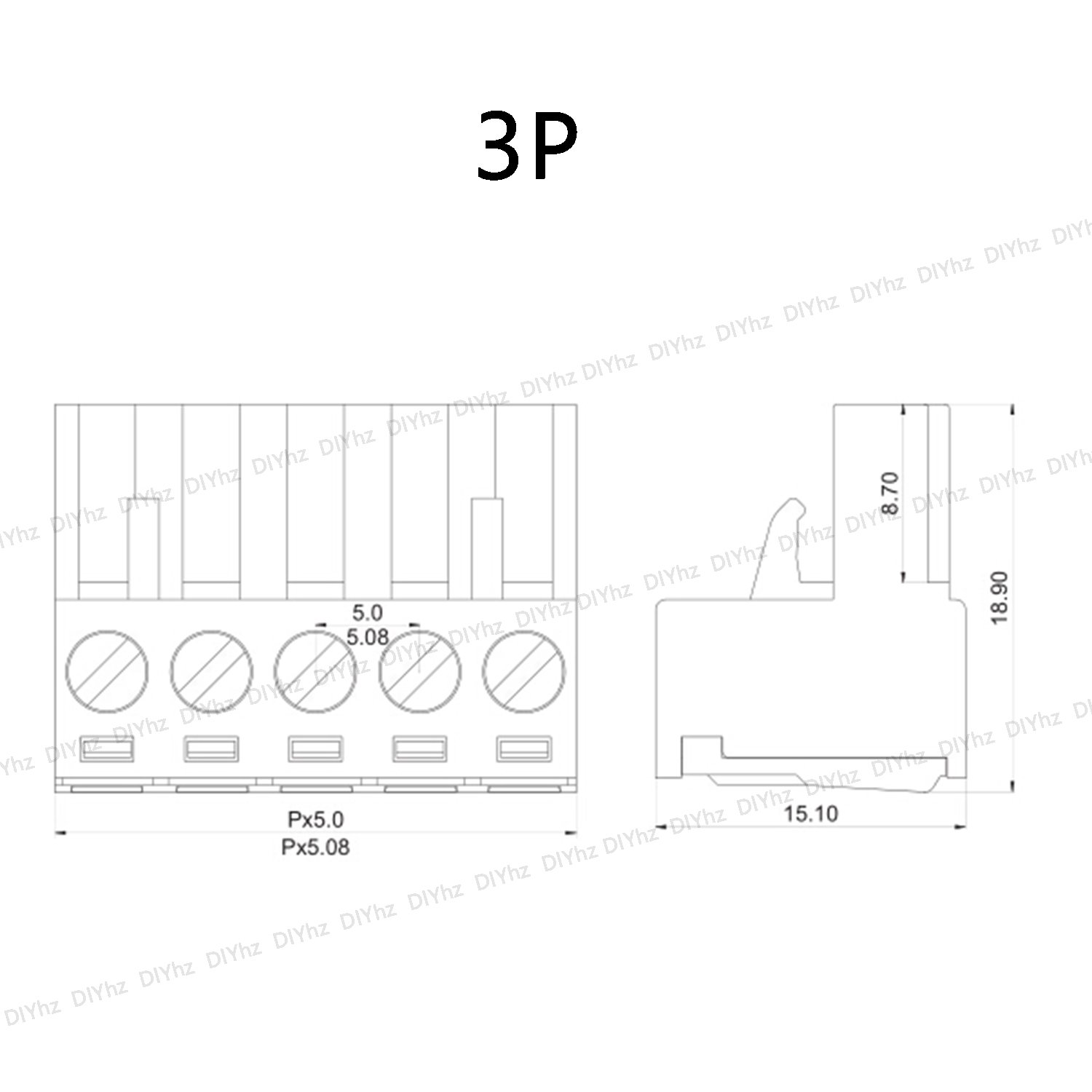 DIYhz Screw Terminal Block Kit, 20PCS 300V/320V 10A/15A 5.08mm 3 Pin Plastic Terminals Socket