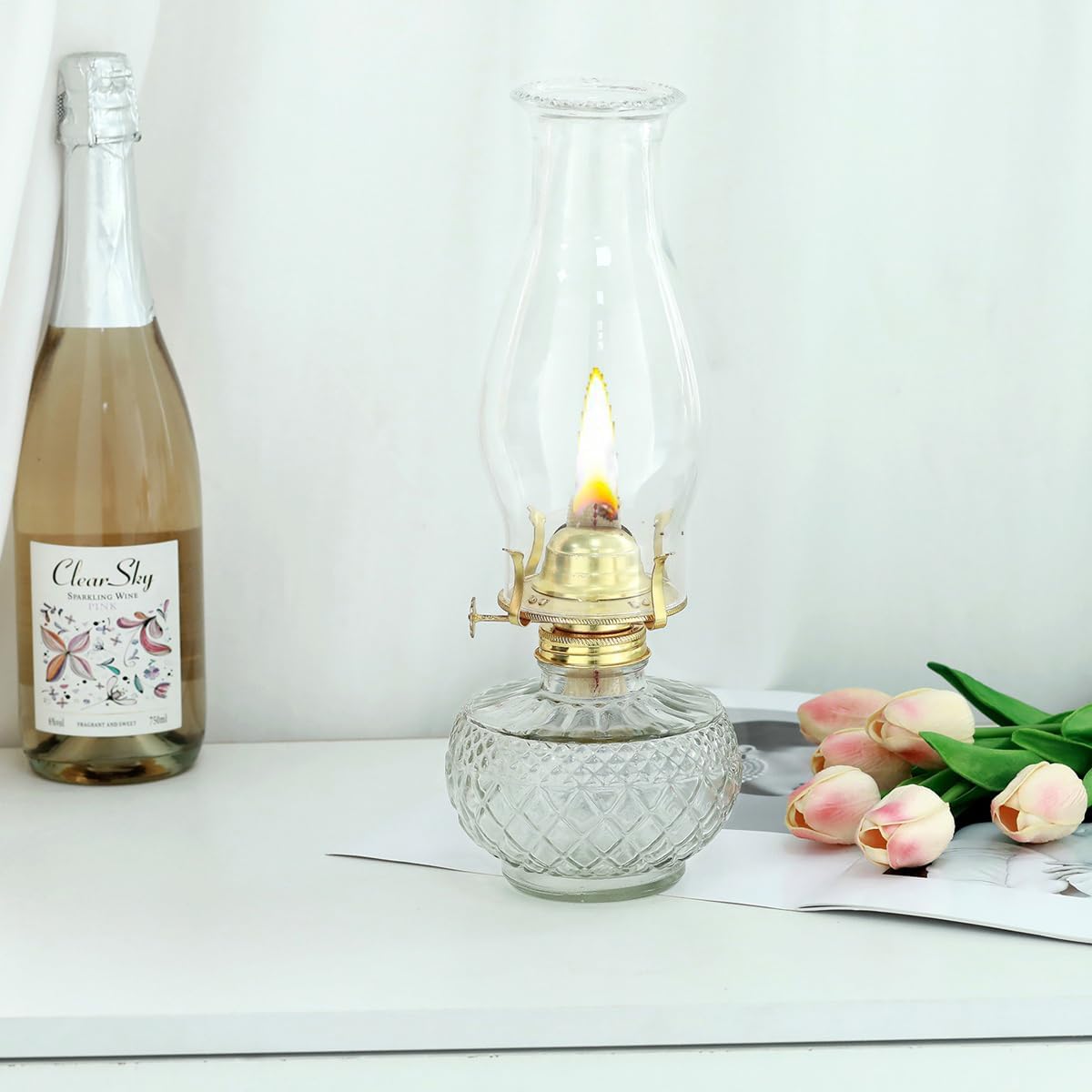 Oil Lamp Chimney Replacement,3 Inch x 8 Inch Kerosene Lamp Globe,Clear Glass Oil Lamps Globe, Crimped Top Hurricane Lamp Shade Cover,Glass Chimney for Oil Lamps(2 Pack)