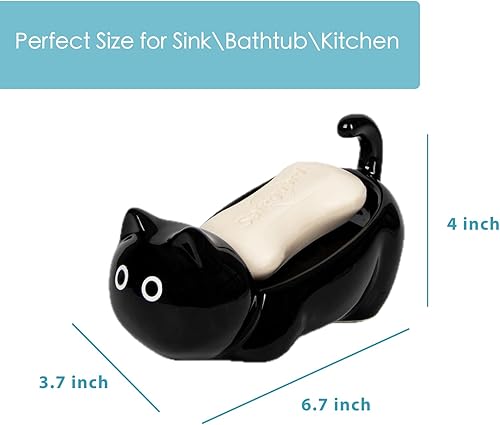 Miniatura 6 de Jabonera de cerámica para gatos, barra autodrenante para ducha, bandeja de jabón decorativa para lavabo de baño, encimera de cocina, bandeja