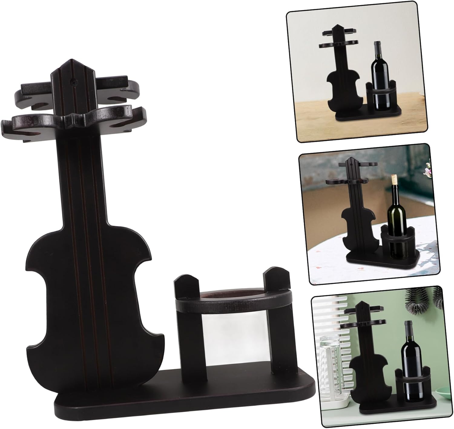 Wine Rack Vintage Wooden Violin Shaped Holder for Tabletop Cabinet Storage Stylish Wine Bottle Display Stand for Home Decor Bar Parties