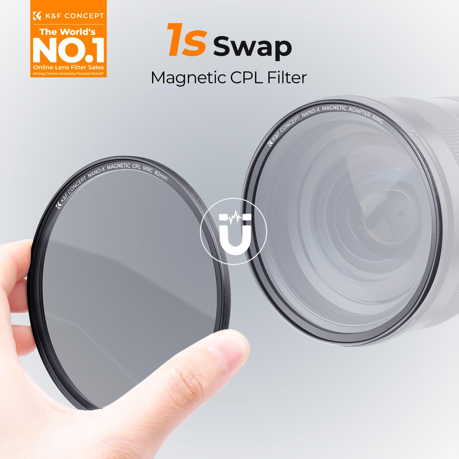 K&F CONCEPT Filtre Polarisant 77mm CPL Magnétique avec Bague Base | Installer Rapidement,Aimanté,HD,Nano-revêtement,Étanche,Résistant à l’huile et aux rayure,Cadre CNC Antidérapant,Nano-X,FG702
