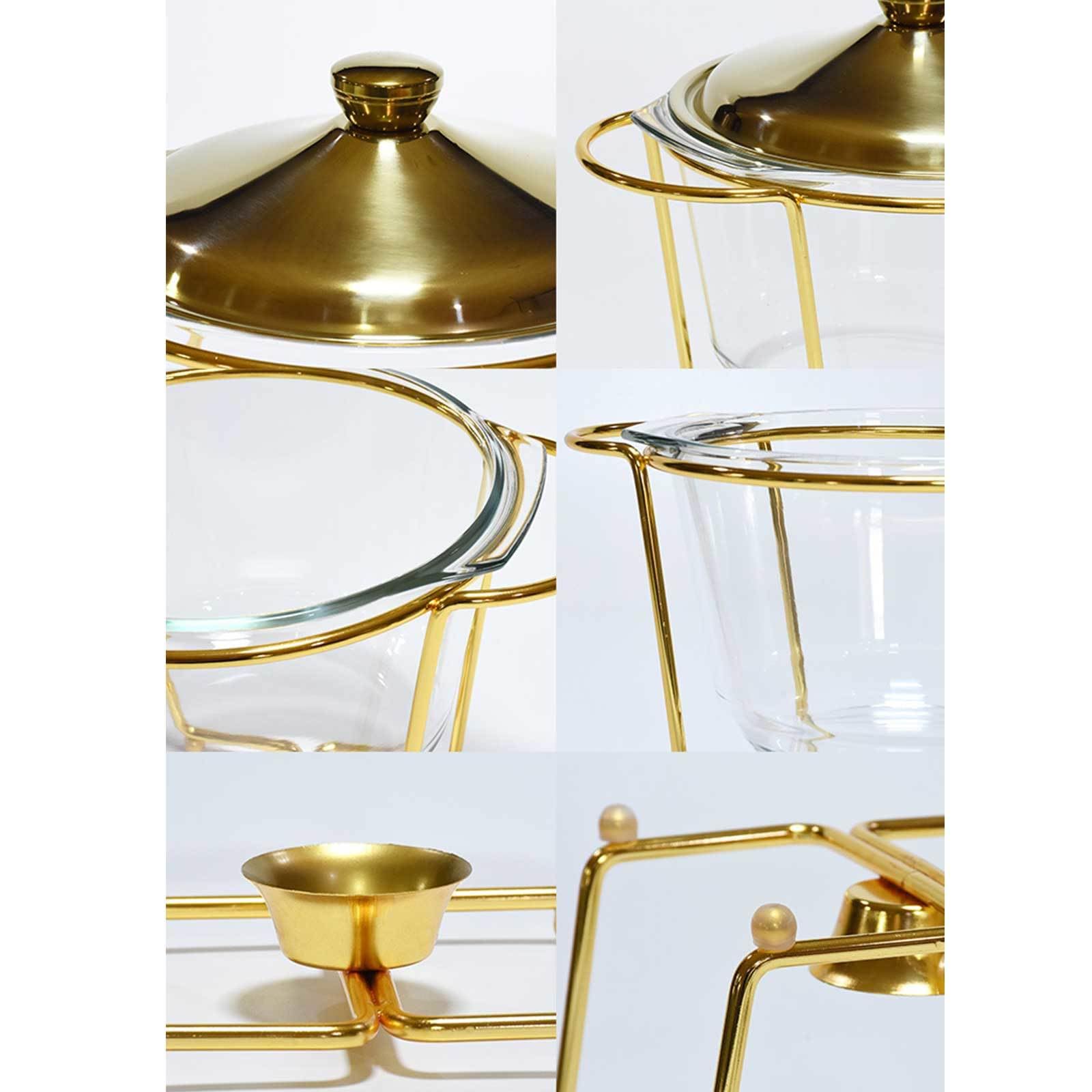 Platos Calentadores para Buffet Juego de Bufé de Plato Calentador Redondo de 3,6 Cuartos de Galón Juegos de Calentadores de Buffet y Calentadores con Bandeja de Vidrio,Silver