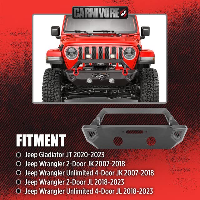 Image of Carnivore Stubby Front Bumper - Fits Jeep Wrangler JK, JL & Gladiator JT 2007-2023, Precision Cut Steel - Winch Mount Plate