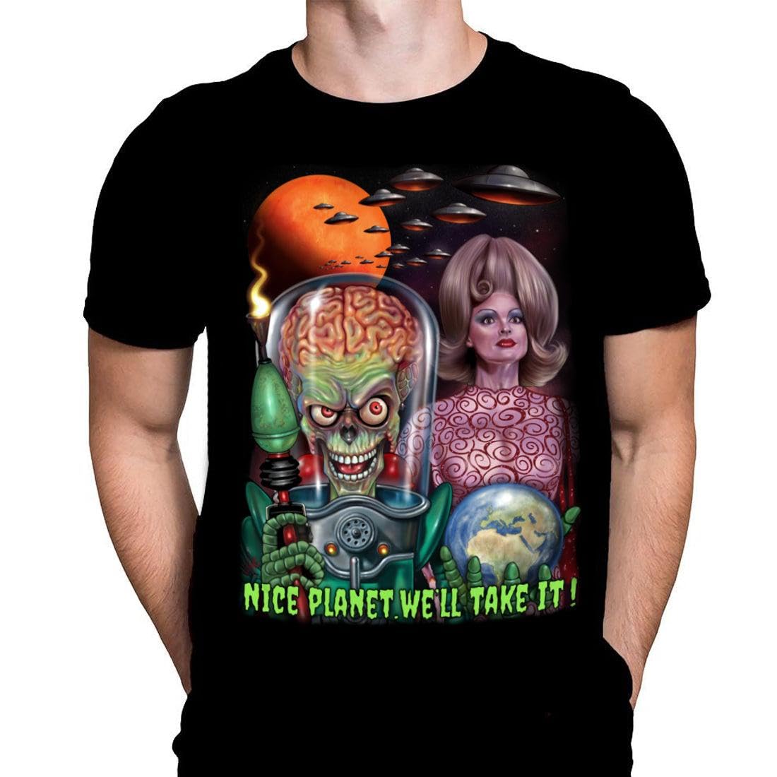 Mars Attacks Nice Planet Mens Tshirt Gothic Horror Film Print, Black Cotton T-Shirt, Movie Poster Tee