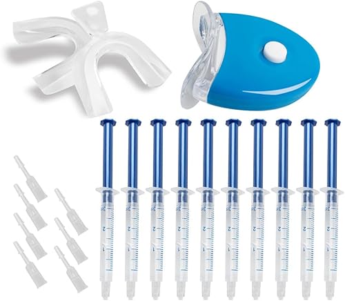 Kit de blanqueamiento de dientes con luz LED, blanqueador de dientes portátil con gel de blanqueamiento de dientes de 10x3ml, 2 bandejas de boca
