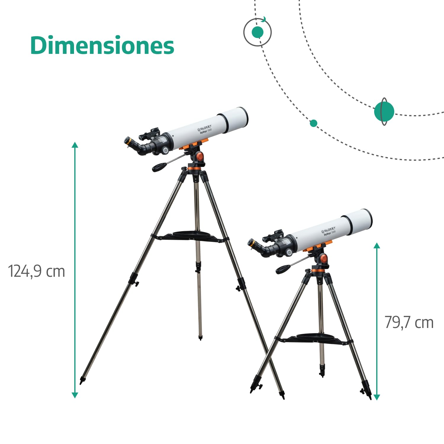 Slokey 50080 Telescopio Terrestre y Astronómico Refractor 25x-250x - Telescopio Portátil 80 mm para Niños y Principiantes - Observación de Estrellas Luna, Planetas, Incluye Trípode de Acero Inoxidable