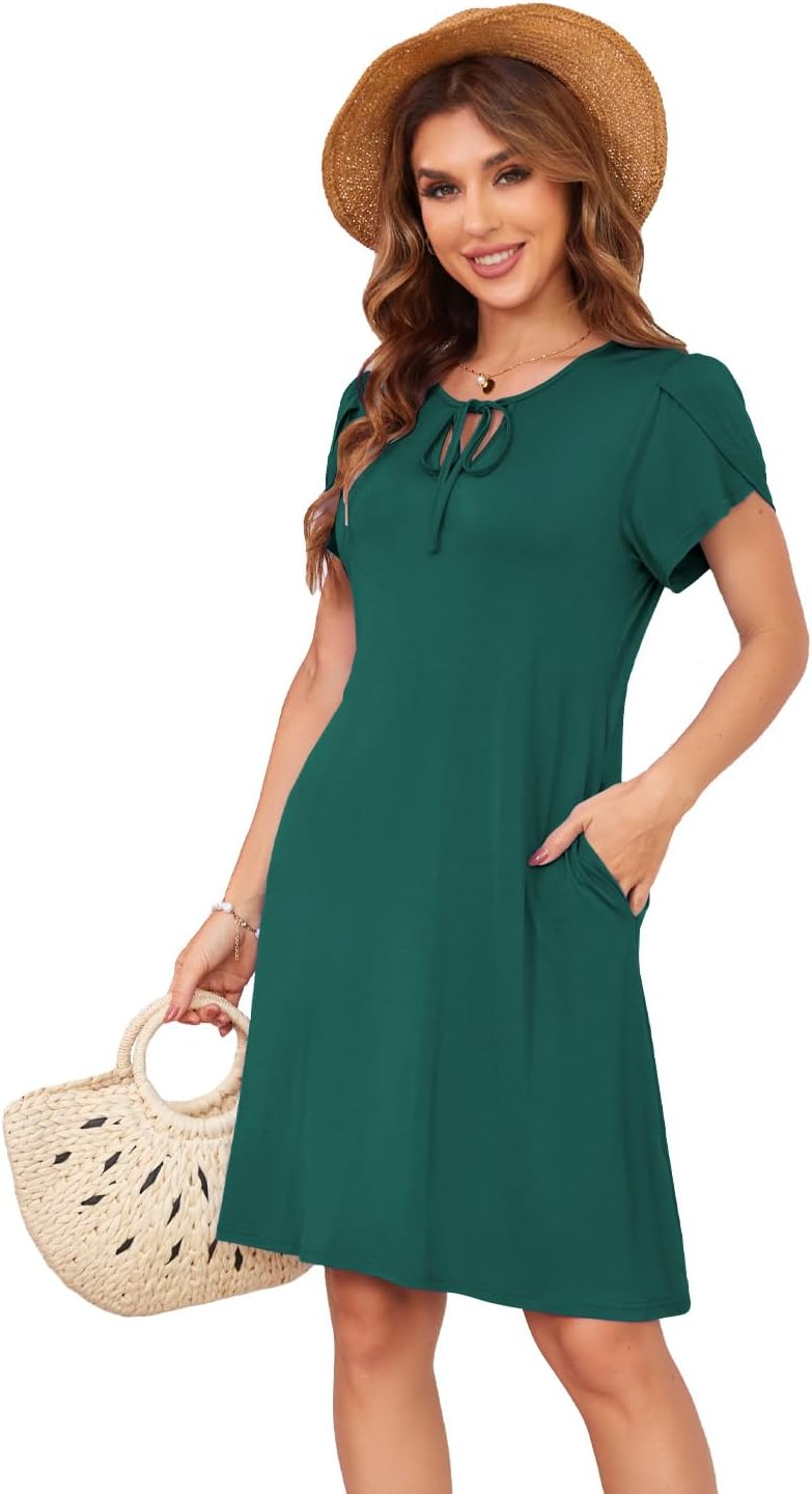 Women's Summer Dresses 2026 Casual T Shirt Dress Short Sleeve A-Line Dress Loose Sundress Swing Dress with Pockets