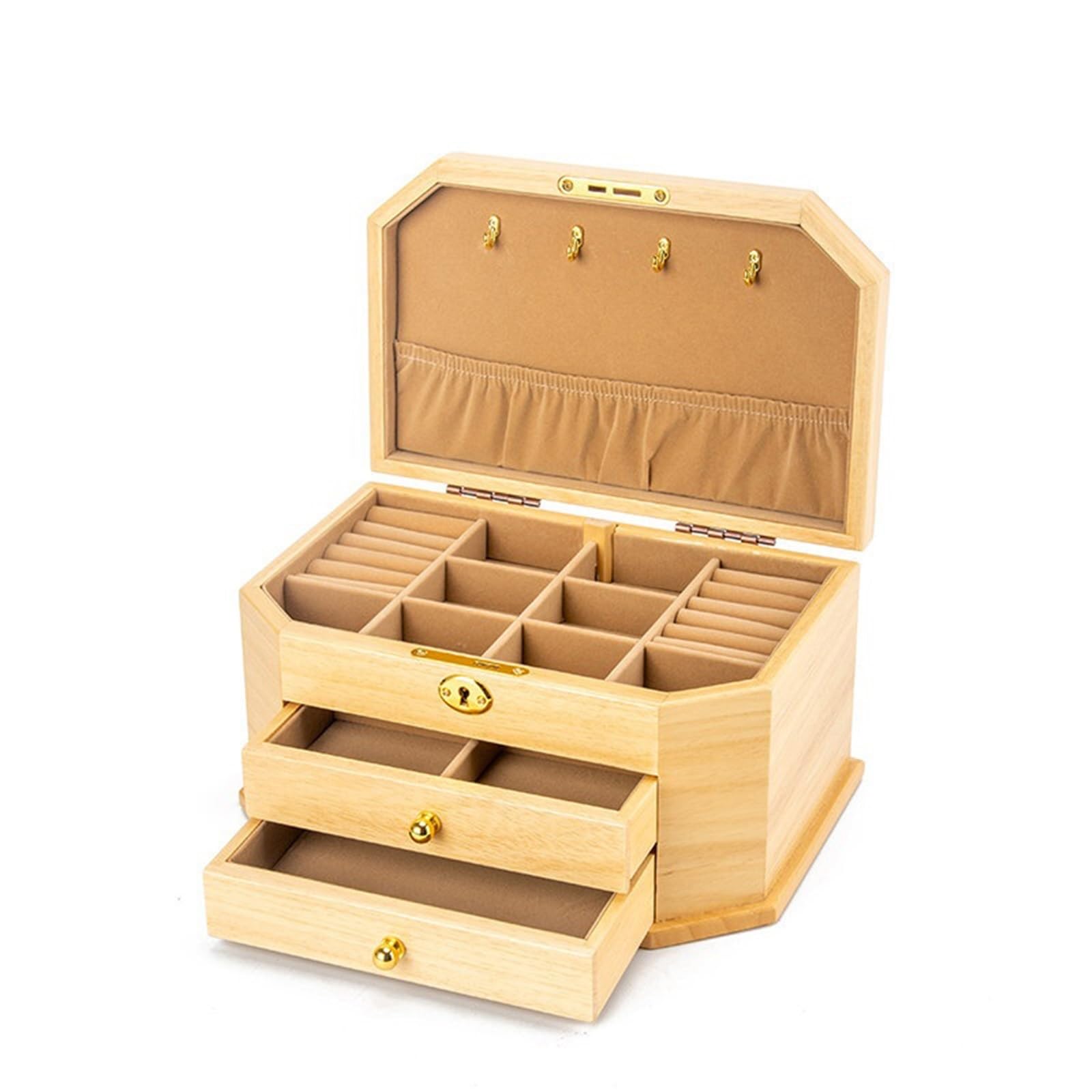 CLQYXRMVC Jewelery Box Vintage Wooden Jewelry Storage Box Hexagonal Multi-Tier Case For Necklaces And Accessories Jewellry Organizer Case(Yellow)