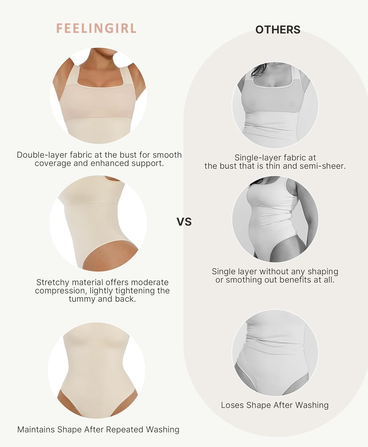 FeelinGirl Bodysuits for Women Seamless Square Neck Tummy Control Compression Thong Shapewear Bodysuit Tank Tops Bodysuit - Image 4