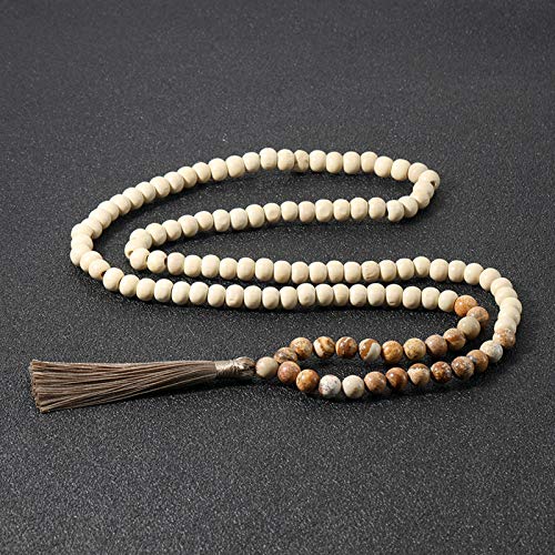 Balibali 8Mm Semi-Precious Gem Stones Wood Mala Bead Necklace Multicolor Tassel Charms Chain Necklace Handmade Beaded Pendant Necklace For Women Men #TOP4