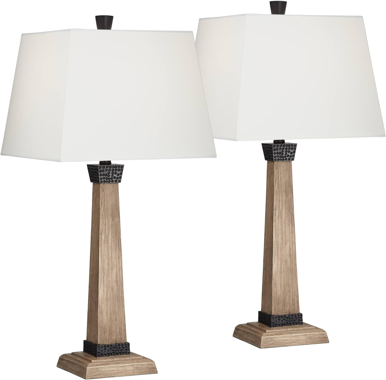 John Timberland Montrose Buchan 29 1/2" Tall Pedestal Farmhouse Rustic Traditional End Table Lamps Set of 2 WiFi Smart Socket Brown Wood Finish Living Room Bedroom Bedside House Oatmeal Shade