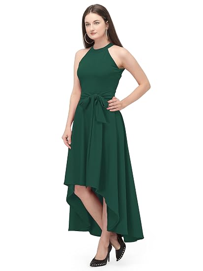 Buy QUEEN ELLIE Women's Western High Low Knee Long One Piece Dress Forest  Green at Amazon.in