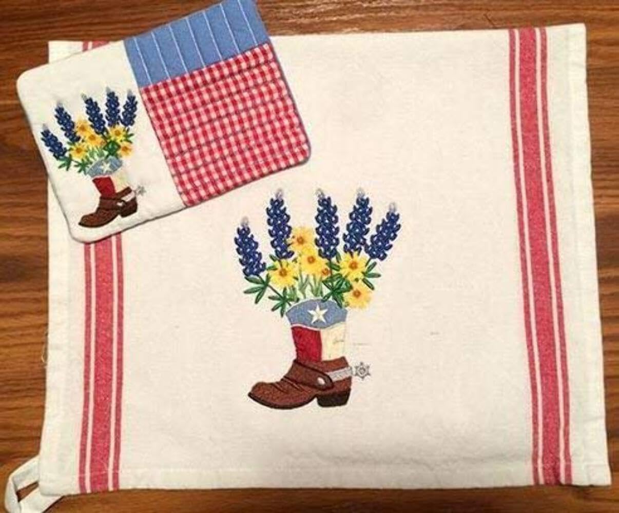 Texas Blooms in Cowboy Boot[Custom and Unique] Embroidered Iron on/Sew Patch 6.9" *9"] [Made in USA]
