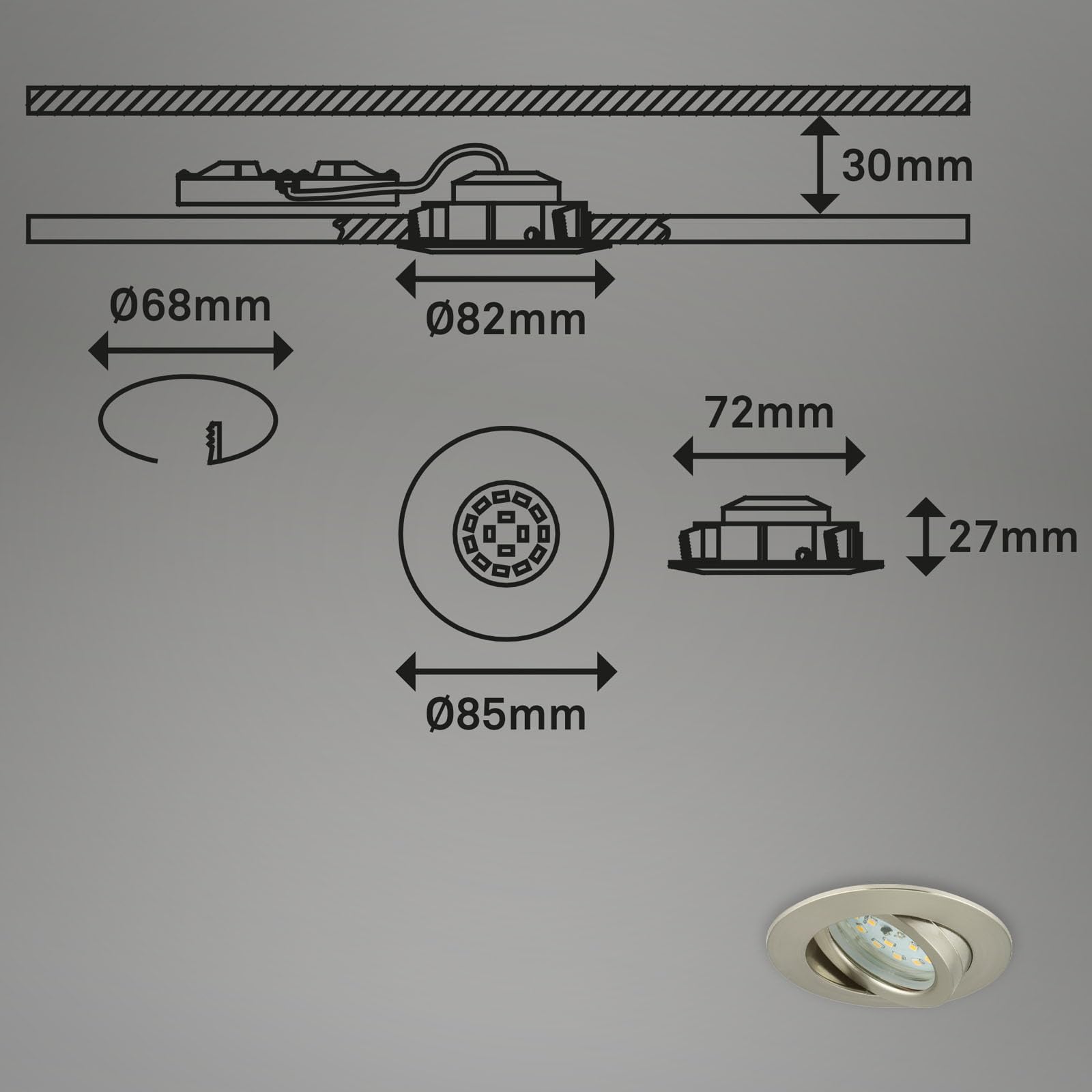 Briloner Leuchten LED Einbauleuchte, dimmbar, Einbaustrahler, LED Strahler, Spots, Deckenstrahler, Deckenspot, Lampen Wohnzimmer, LED Einbaustrahler 230v, Deckeneinbauleuchten, Einbaustrahler Set, schwenkbar, rund [Energieklasse A+]