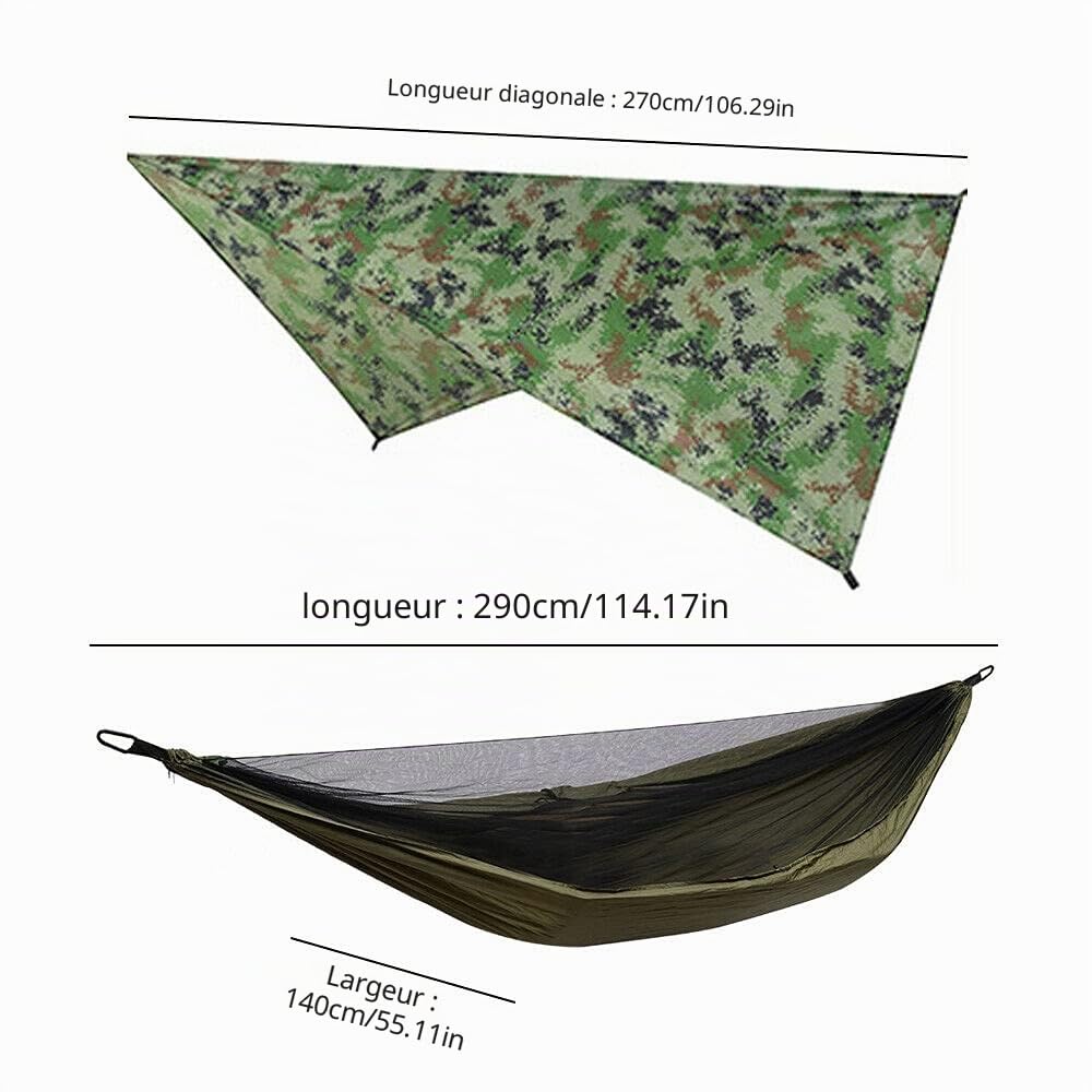 Hamac pour 2 personnes, ultra léger, respirant, avec moustiquaire et bâche de tente, en nylon, 200 kg, pour trekking, voyage, plage, jardin