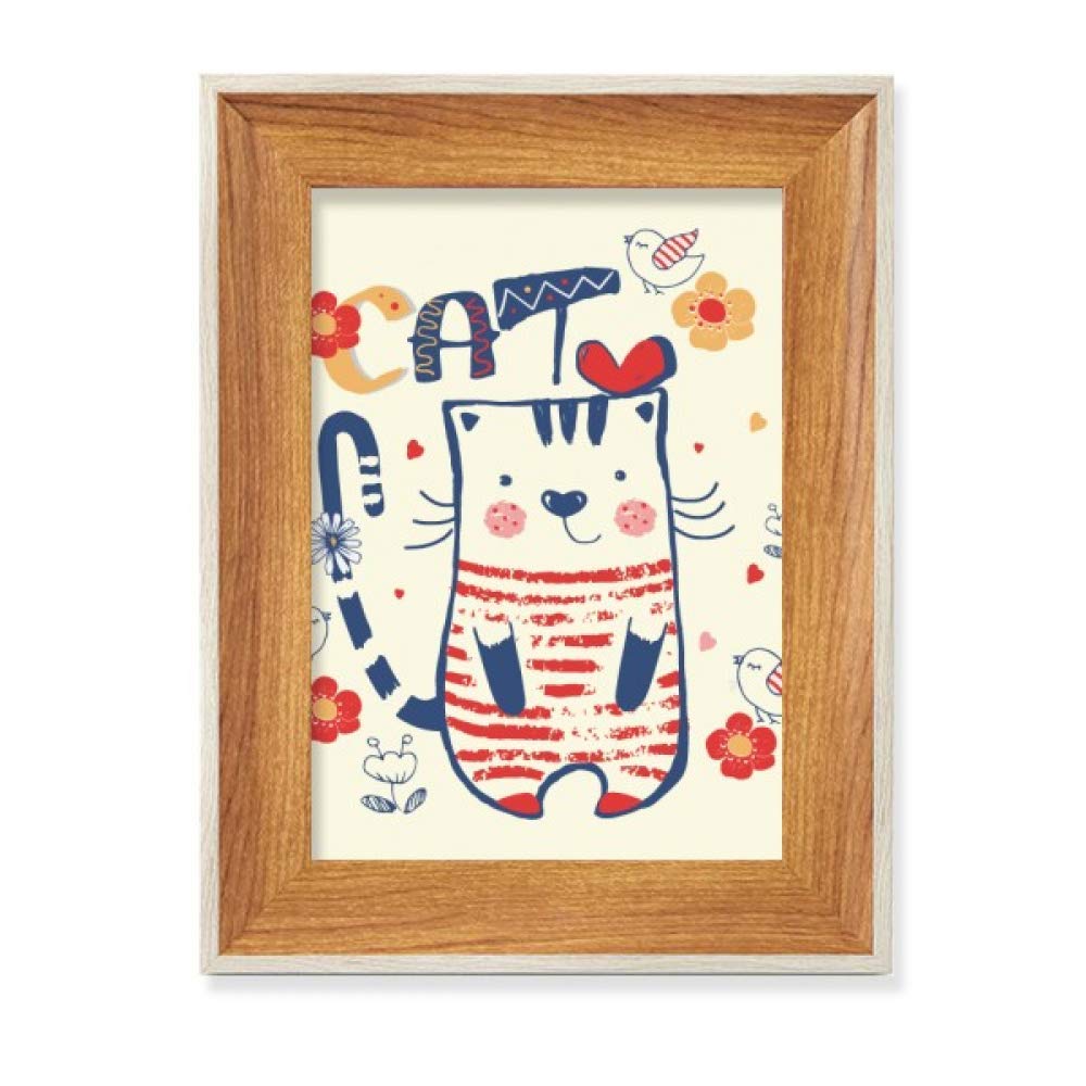Cadre photo en bois chat oiseau fleur tableau art