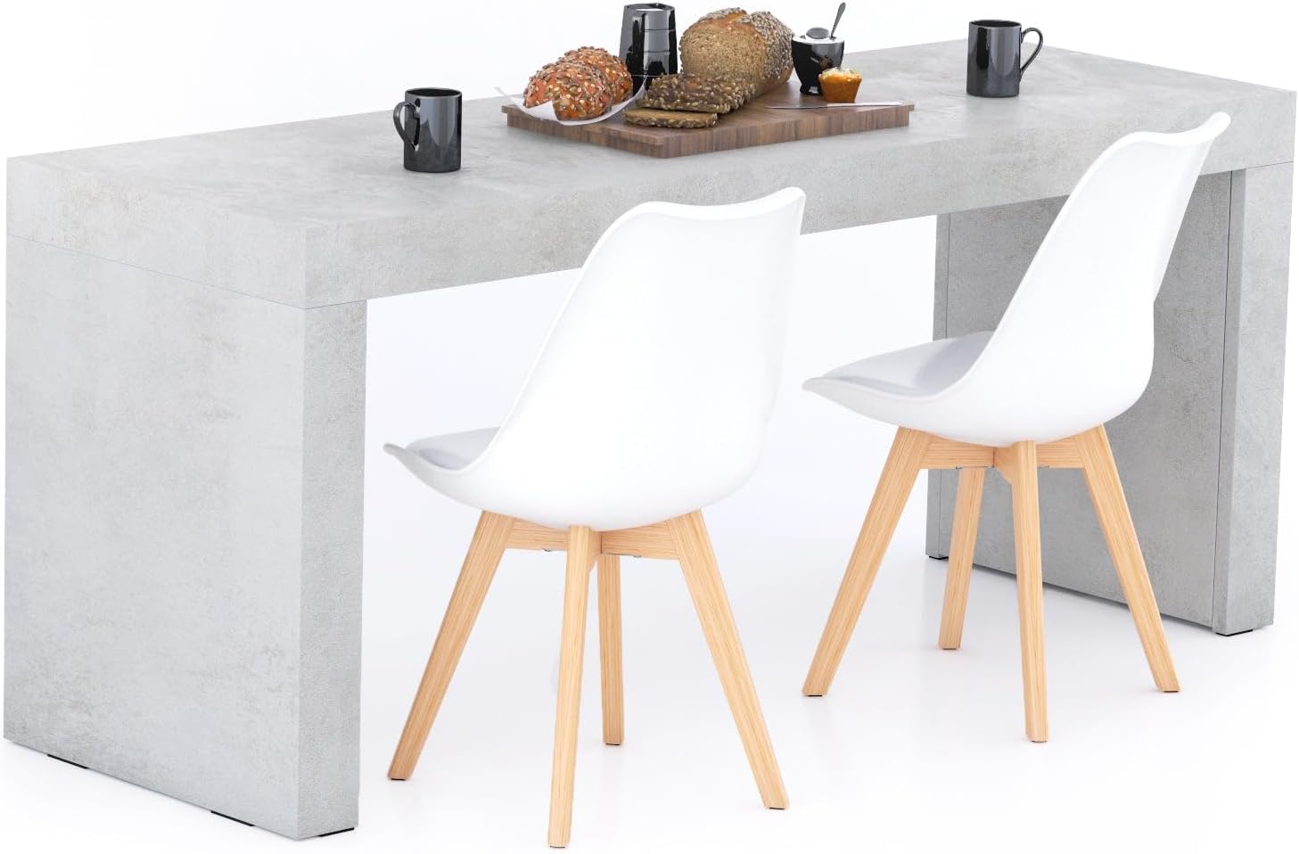 Mobili Fiver, Evolution Dining Table 70.9 x 23.6 in, Concrete Effect, Grey with Two Legs, for 6 People, Modern Dining Table for Kitchen, Italian Furniture