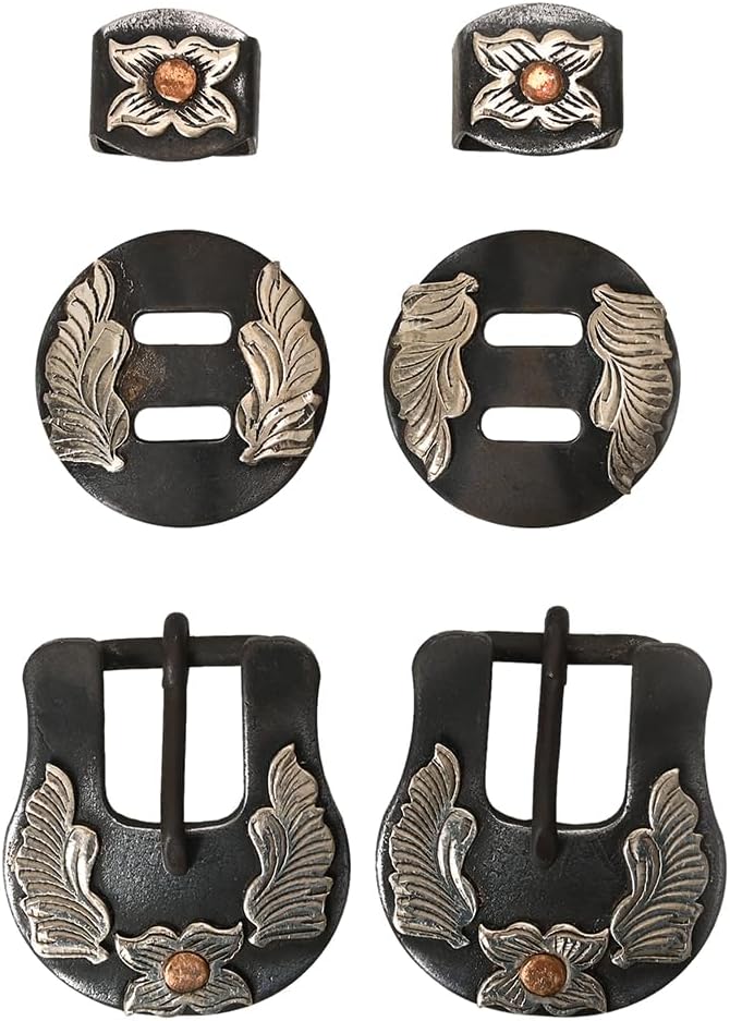 HILASON Western German Silver Hand Engraved Horse Headstall & Breast Collar Buckle Concho Set