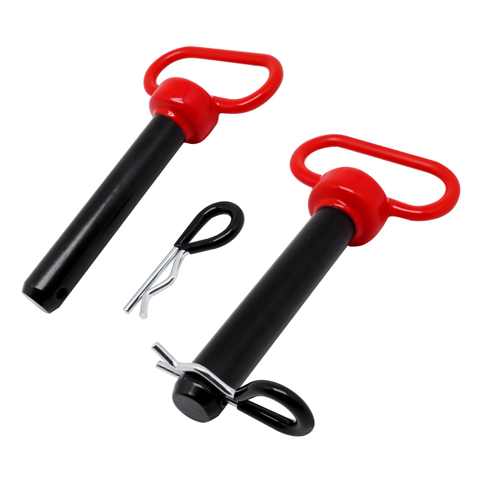 Pasador de enganche de 7/8 x 4-1/2 pulgadas, 2 pasadores de enganche de remolque, pasador y clip de enganche de remolque de tractor, mango rojo, pasador de puerta de remolque, pasadores de