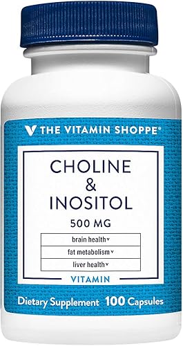 The Vitamin Shoppe Colina Inositol 500MG Suplemento Una vez al día para Metabolismo Grasa Salud del Cerebro 100 Cápsulas