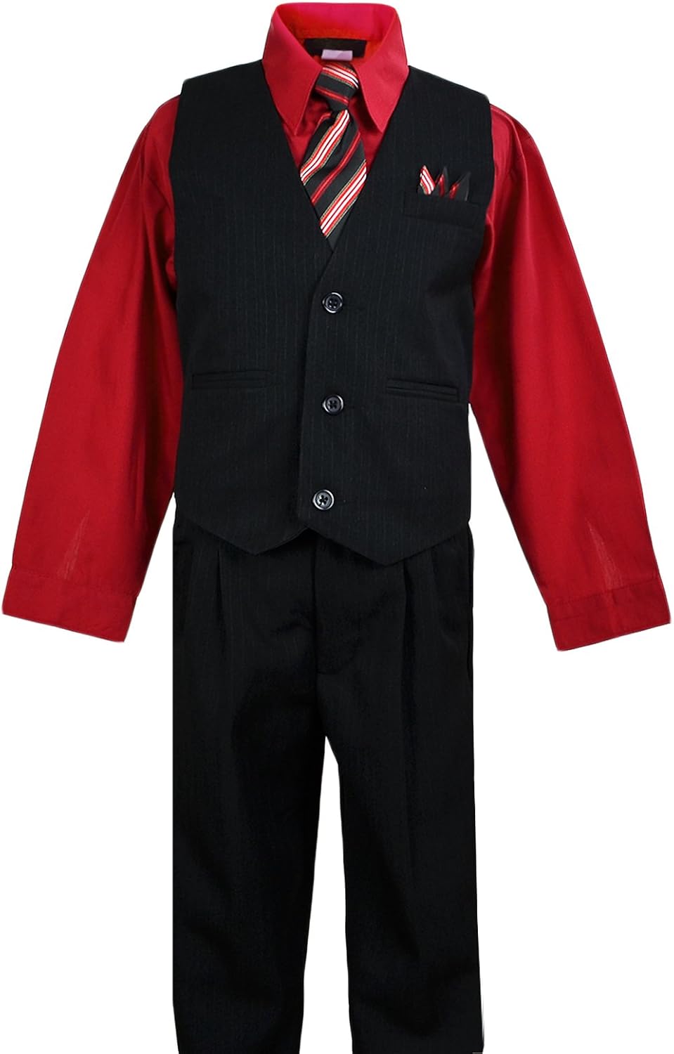 Boys Vest Suits Toddlers Pinstripe Red Shirt Set