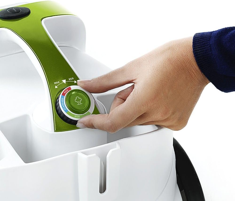 Hand adjusting the steam output dial on the Polti Smart 110 Eco