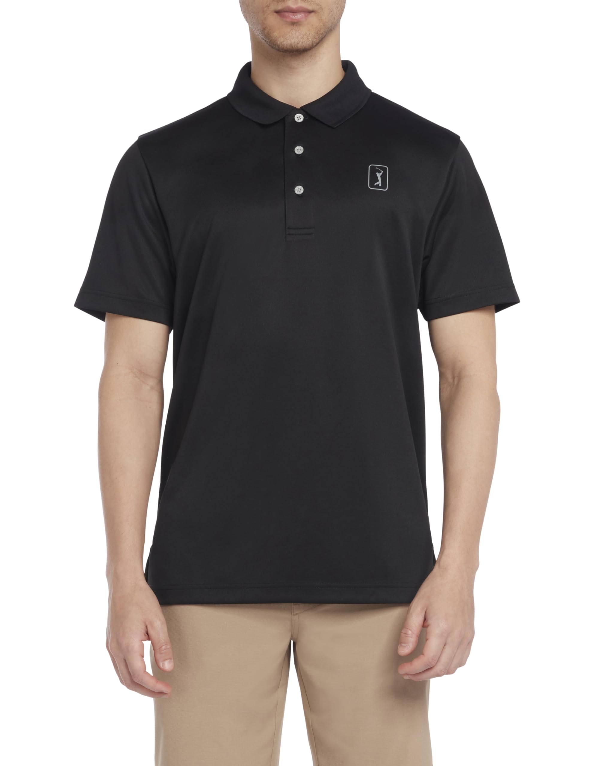 PGA Tour Men's Golf Shirt, Airflux Solid Mesh Polo, Breathable, Short Sleeve, Natural Stretch, Regular Fit, Caviar, XL